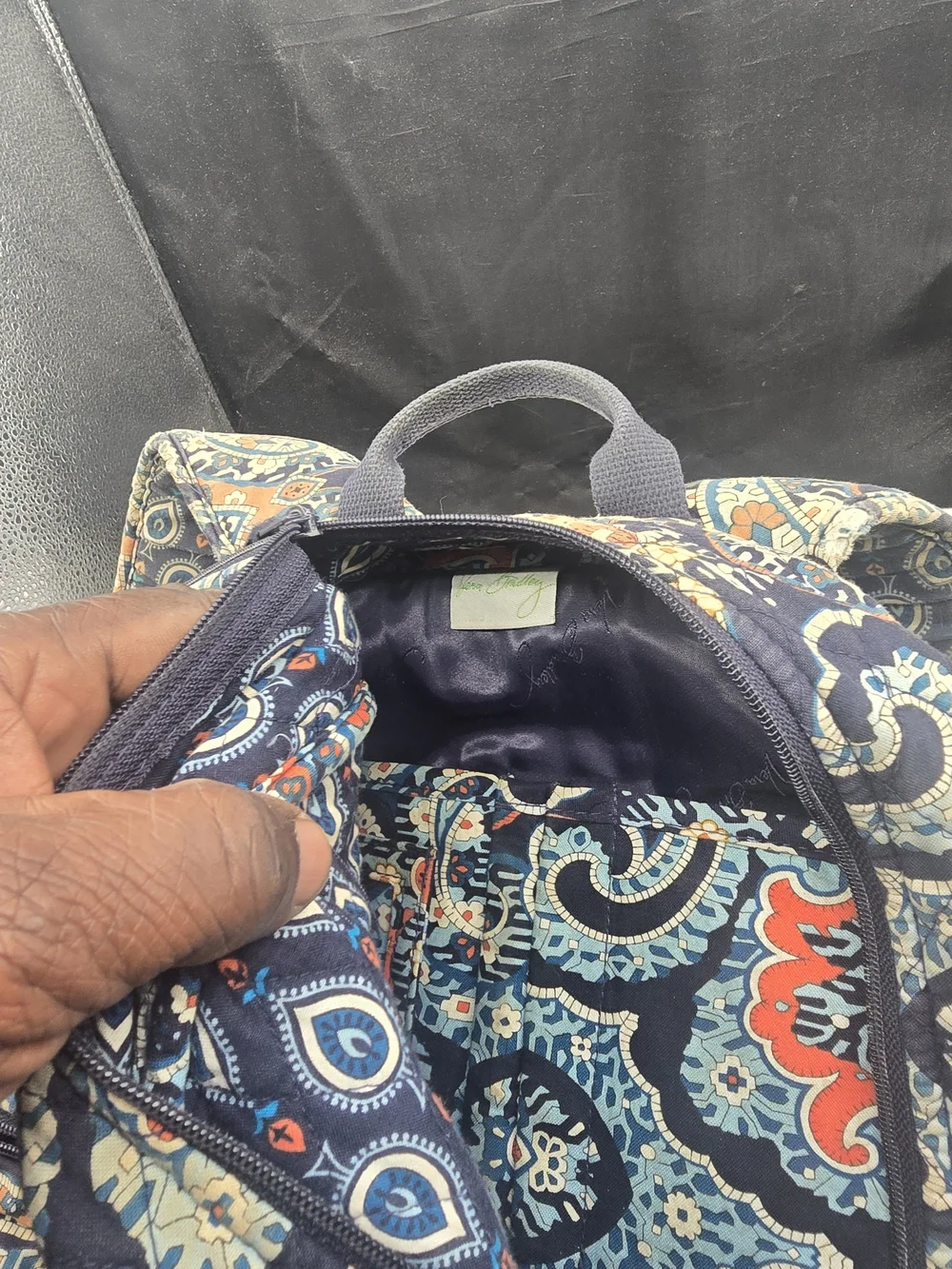 Vera Bradley Quilted Paisley Navy and Coral Backpack